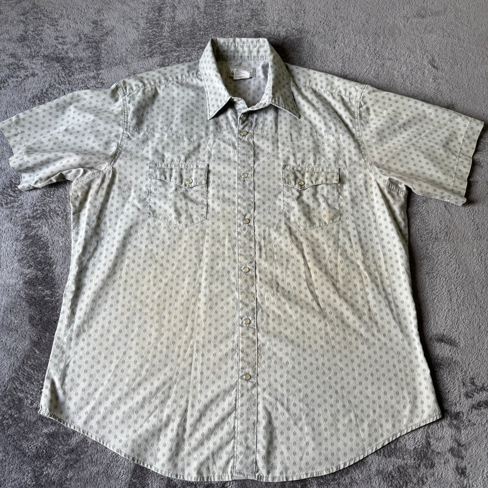 Wrangler Western Snap‎ Shirt Mens XL Gray Geometric Diamond Pearl Snap S/S Yoke